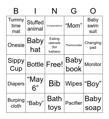 Kelsey's Baby Shower Bingo Card