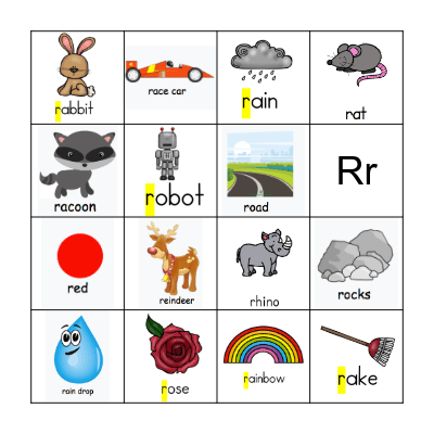 Letter Rr Bingo Card