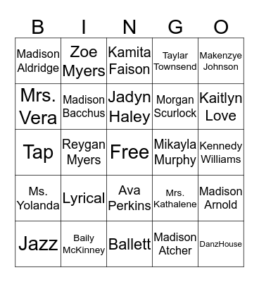 DanzHouse Valentine's Day Luncheon Bingo Card