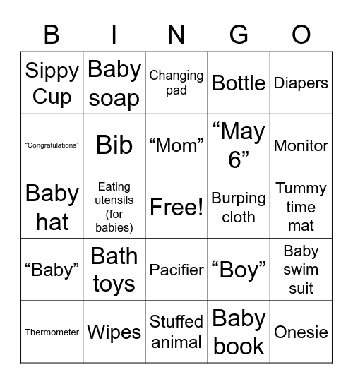 Kelsey's Baby Shower Bingo Card