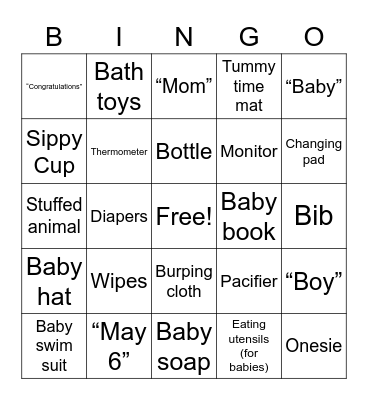 Kelsey's Baby Shower Bingo Card