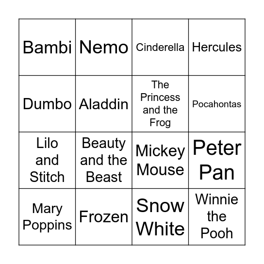 Disney Quotes Bingo Card