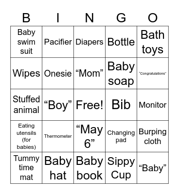 Kelsey's Baby Shower Bingo Card