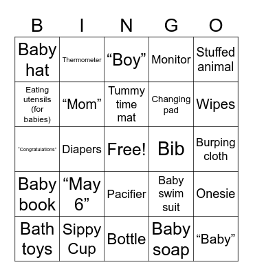 Kelsey's Baby Shower Bingo Card