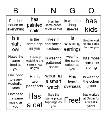 Retail X Get to know you BINGO Card
