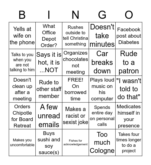 Shane Bingo- "Shingo" Bingo Card