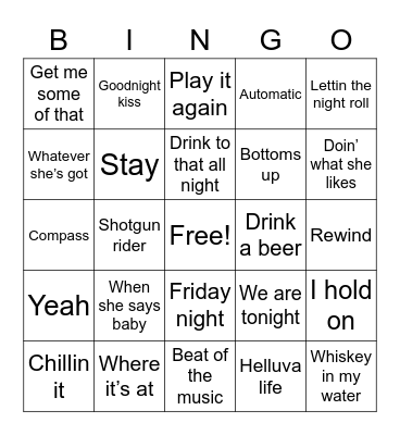 Country Songs Bingo Card