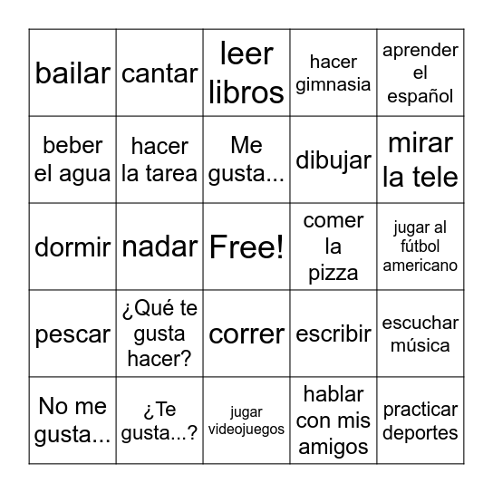 Me Gusta Bingo Card