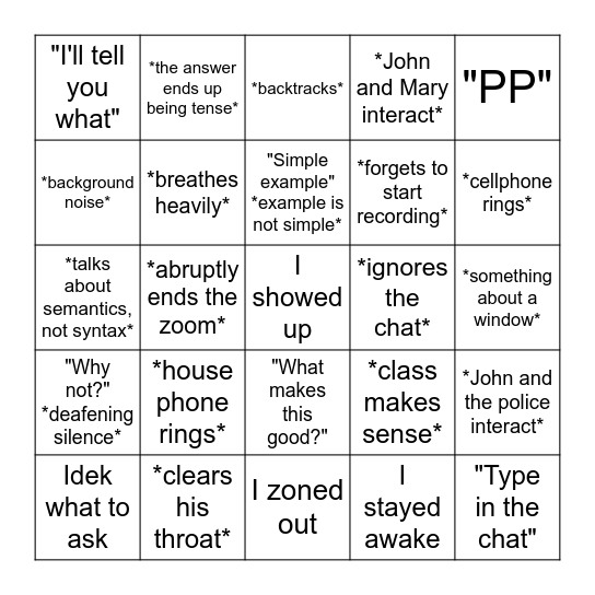 Ling 4400 Bingo Card