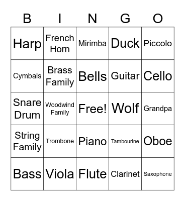Instrument Bingo Card