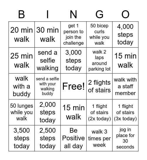 JUNE 2019 Walking Challenge Bingo Card