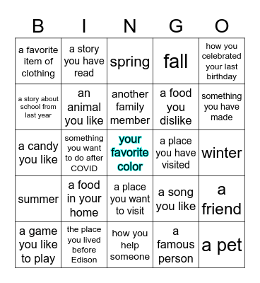 Describe... Bingo Card