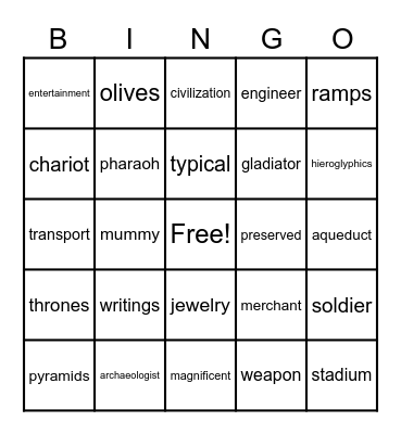 UNIT 7 ANCIENT CIVILIZATION Bingo Card