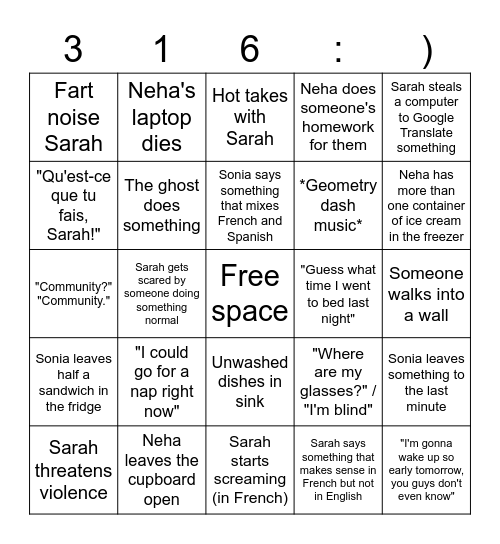 316 bingo Card