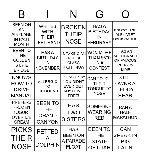 ANYONE WHO...... Bingo Card