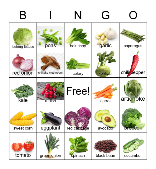 Vegetables Bingo Card