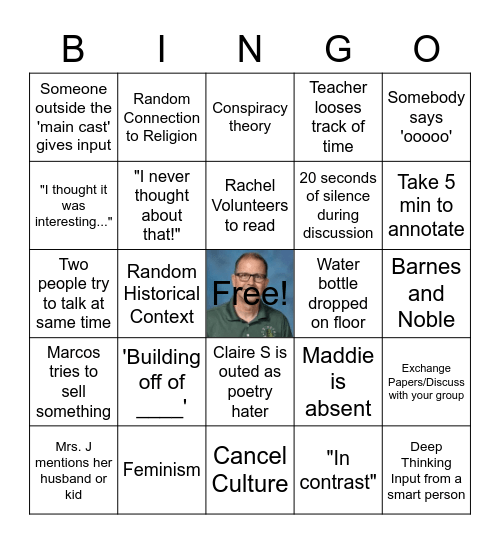 Lit Class Bongo Bingo Card