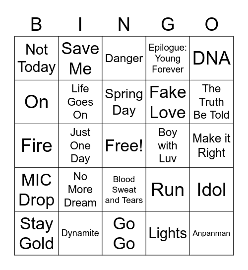 BTS Edition Bingo Card
