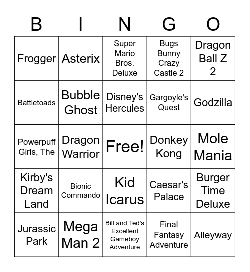 NINTENDO Video Game Music BINGO Card