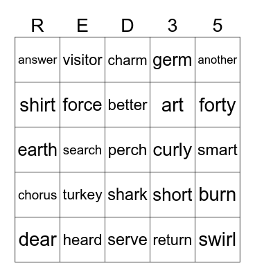 Red 35 Bingo Card