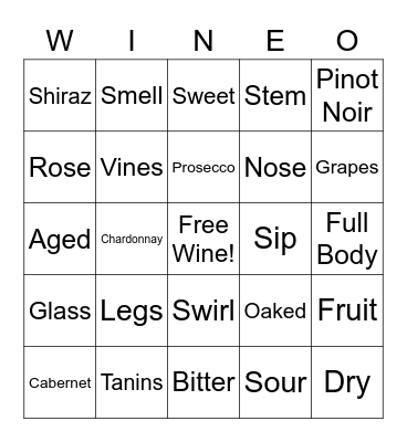 Wine-O Bingo Card