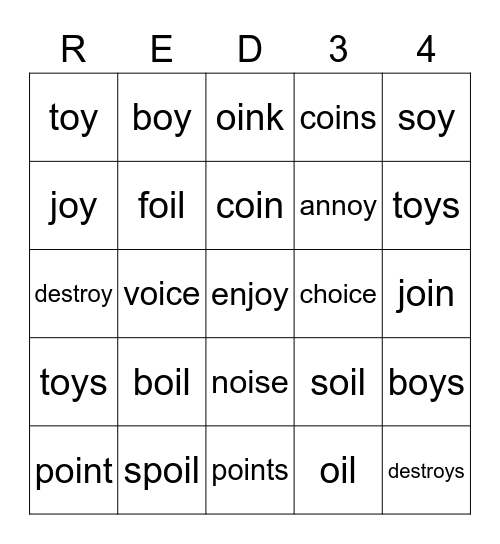 Red 34 Bingo Card