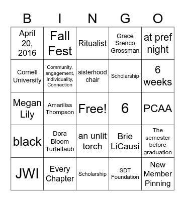 SDT Trivia Bingo Card 1 Bingo Card
