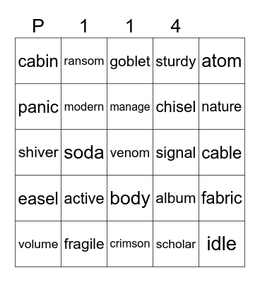 Purple 114 Bingo Card