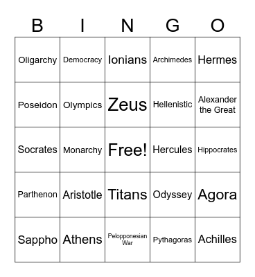 Ancient Greece Bingo Card