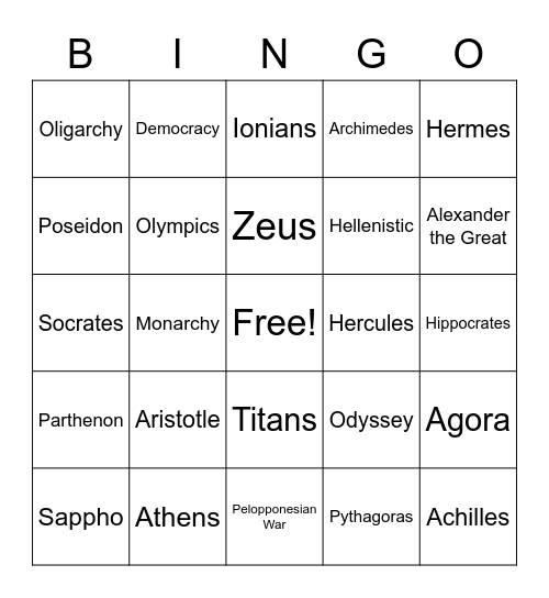 Ancient Greece Bingo Card