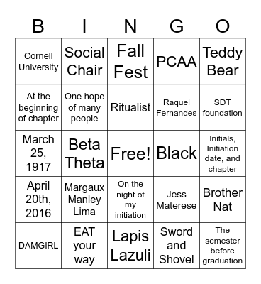 SDT Trivia Bingo Cards Bingo Card