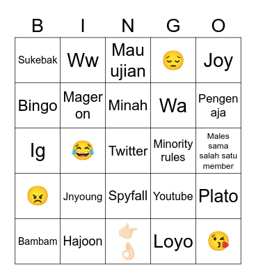 Jinyoung Bingo Card