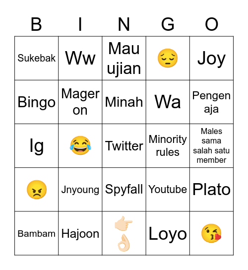 Jinyoung Bingo Card