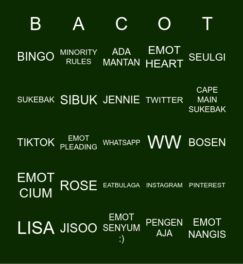 BAMBAM PUNYAA Bingo Card