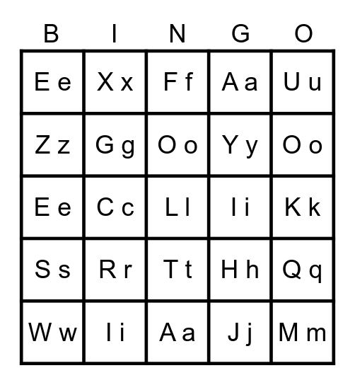 Alphabet Bingo Card