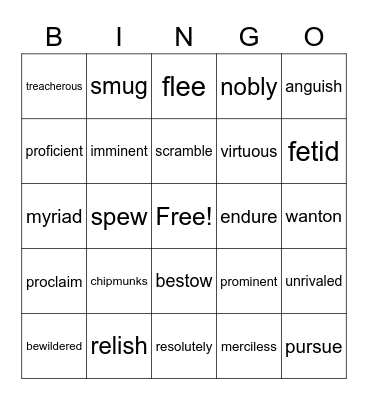 Vocabulary Bingo Card