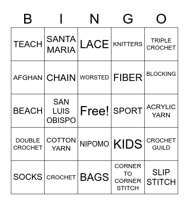 Central Coast Crocheters Bingo Card