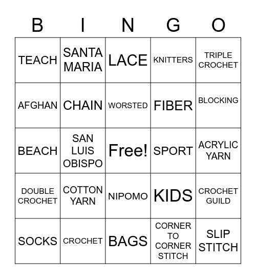 Central Coast Crocheters Bingo Card