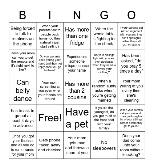 Can you relate? Bingo Card