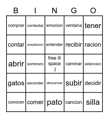 spanish Bingo Card
