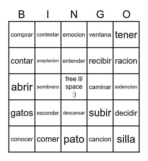 spanish Bingo Card
