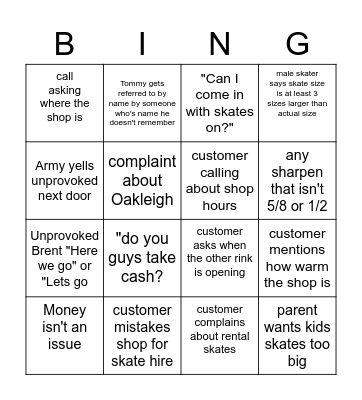 skaters bingo Card