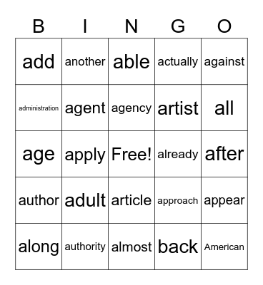 Untitled Bingo Card