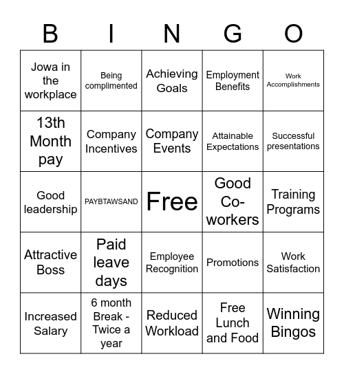 Bingo Motivation Edition Bingo Card