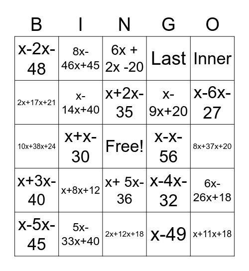 FOIL Bingo Card