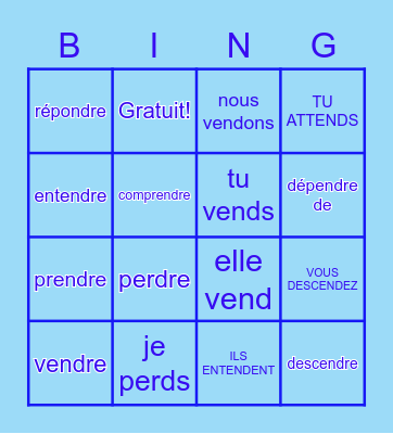 RE Verbs Bingo Card