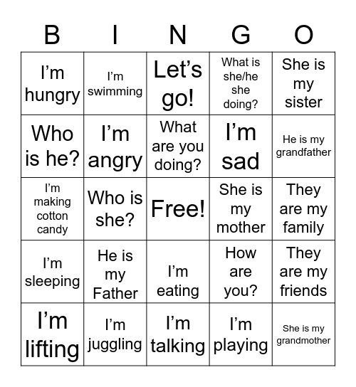 Cool Kids Bingo Card