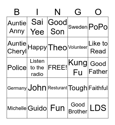 John Lee Bingo Card