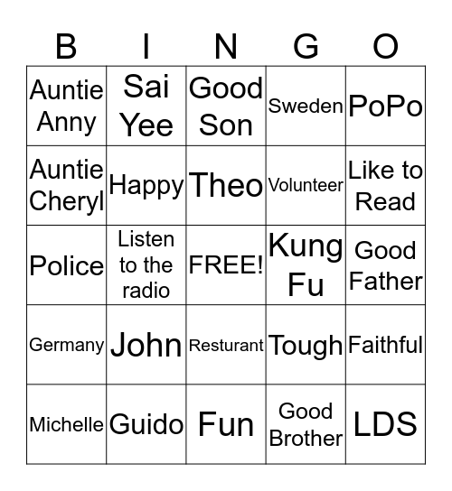 John Lee Bingo Card