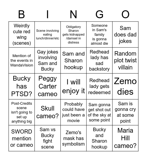Falcon and the Winter Soldier Predictions Bingo Card